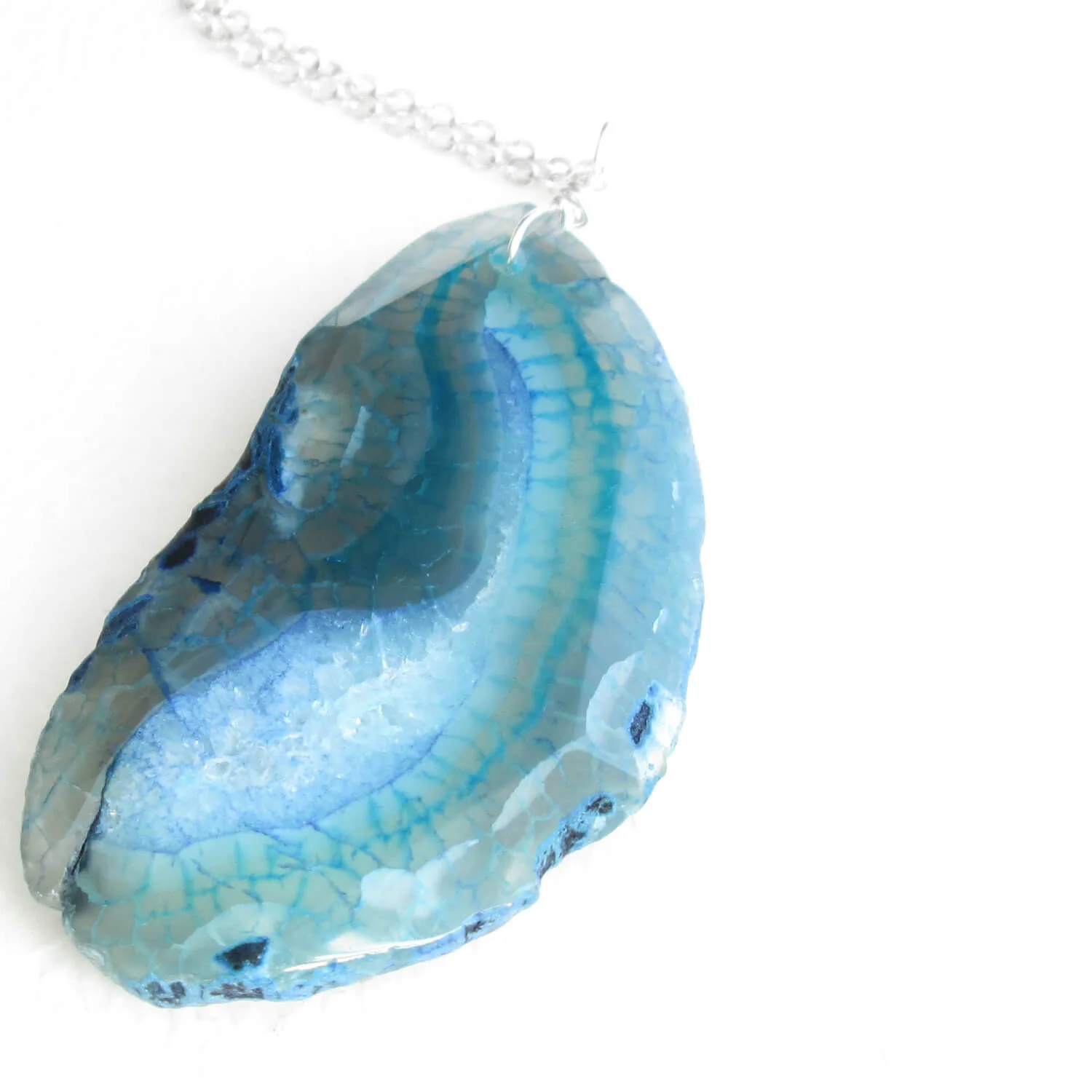 Blue Geode Slice Necklace; Druzy Crystal Centre, Large Agate Slab